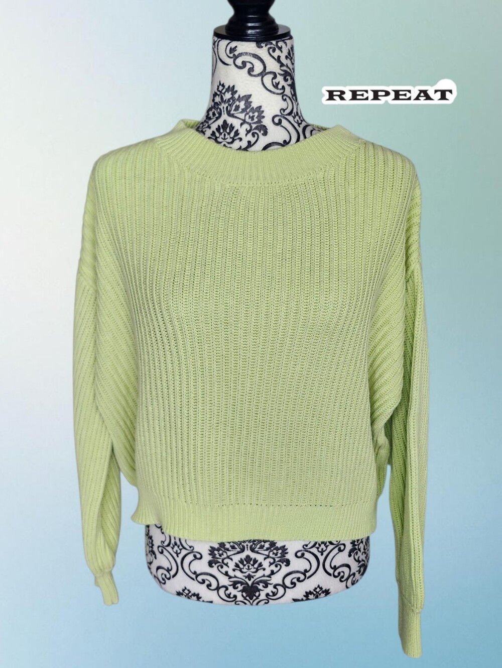 REPEAT Light Lime Ribbed Knit Sweater - Small